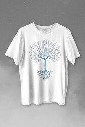 Nature Hayat Ağacı Kuru Ağaç Kökü Baskılı Tişört Unisex T-shirt - Thumbnail