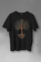 Nature Hayat Ağacı Kuru Ağaç Kökü Baskılı Tişört Unisex T-Shirt - Thumbnail