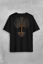 Nature Hayat Ağacı Kuru Ağaç Kökü Sırt Ön Baskılı Oversize Tişört Unisex T-Shirt - Thumbnail