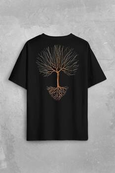 Nature Hayat Ağacı Kuru Ağaç Kökü Sırt Ön Baskılı Oversize Tişört Unisex T-Shirt