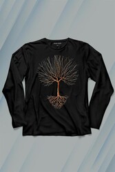 Nature Hayat Ağacı Kuru Ağaç Kökü Uzun Kollu Tişört Baskılı T-Shirt - Thumbnail