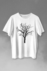 Nature Hayat Ağacı Kuru Ağaç Silüeti Baskılı Tişört Unisex T-shirt - Thumbnail