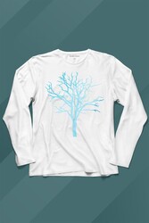 Nature Hayat Ağacı Kuru Ağaç Silüeti Uzun Kollu Tişört Baskılı T-Shirt - Thumbnail