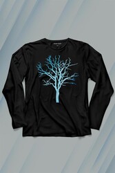 Nature Hayat Ağacı Kuru Ağaç Silüeti Uzun Kollu Tişört Baskılı T-Shirt - Thumbnail