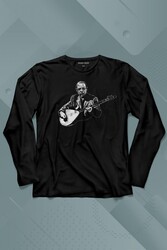 Neşet Ertaş Bozkırın Tezenesi Halk Müziği Bağlama Uzun Kollu Tişört Baskılı T-Shirt - Thumbnail