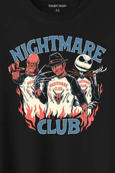 Nightmare Club Korku Film Cadılar Bayramı Baskılı Tişört Unisex T-Shirt