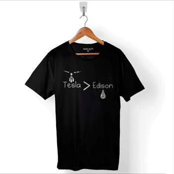 Nikola Tesla Büyüktür Edison Doğru Ac Dc Akım Baskılı Tişört Unisex T-Shirt