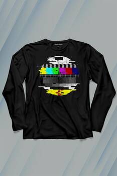 No Signal Teletex Nostalji Tv Tele Tex Uzun Kollu Tişört Baskılı T-Shirt