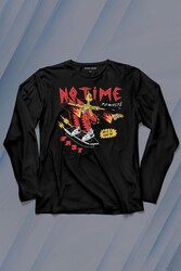 No Time To Waste Skate Kaykay Urban Streetwear Uzun Kollu Tişört Baskılı T-Shirt - Thumbnail