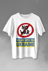 No War We Are With You Ukraine Savaşa Hayır Ukrayna Baskılı Tişört Unisex T-shirt - Thumbnail