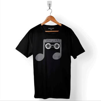 Nostalji Kaset Kalem Müzik Nota Sol Anahtarı Baskılı Tişört Unisex T-Shirt