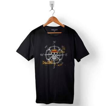 One Piece Compass Skull Skeleton Baskılı Tişört Unisex T-Shirt