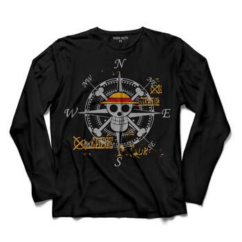 ONE PIECE COMPASS SKULL SKELETON UZUN KOLLU TİŞÖRT