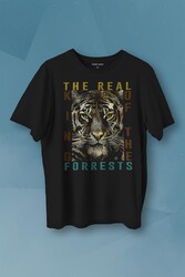 Ormanların Gerçek kralı Vahşi Kaplan Kafası Tiger Baskılı Tişört Unisex T-shirt - Thumbnail