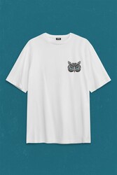 Owl Baykuş Design Desen Tasarım Yavru Minik Kuş Sırt Ön Baskılı Oversize Tişört Unisex T-Shirt - Thumbnail