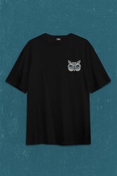 Owl Baykuş Design Desen Tasarım Yavru Minik Kuş Sırt Ön Baskılı Oversize Tişört Unisex T-Shirt - Thumbnail