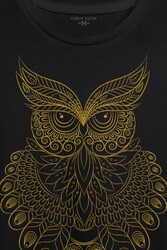 Owl Baykuş Silüeti.Calligraphy Çizim Baskılı Tişört Unisex T-shirt - Thumbnail