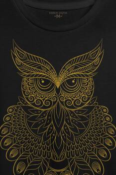 Owl Baykuş Silüeti.Calligraphy Çizim Baskılı Tişört Unisex T-shirt