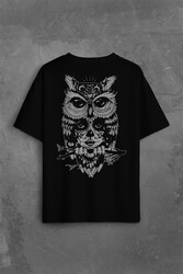 Owl Baykuş Üzgün Kız Güçlü Kadın Sırt Ön Baskılı Oversize Tişört Unisex T-Shirt - Thumbnail