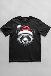 Panda Santa Noel Şapkası Baskılı Tişört Funny New Year Yeni Yıl Yılbaşı T-shirt Unisex - Thumbnail