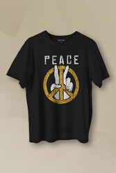 Peace Freedom Özgürlük Yazı Baskılı Kısa Kollu T-shirt Siyah Unisex Tişört - Thumbnail