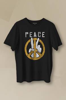 Peace Freedom Özgürlük Yazı Baskılı Kısa Kollu T-shirt Siyah Unisex Tişört