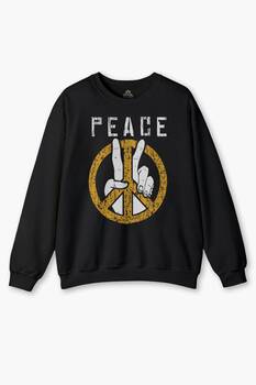 Peace Freedom Özgürlük Yazı Baskılı Siyah Unisex Sweat Baskılı Sweatshirt