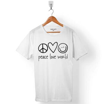 PEACE LOVE WORLD GÜLÜMSE POZİTİF OL ERKEK TİŞÖRT