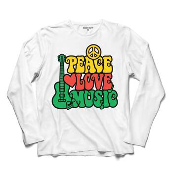 PEACE RAGGAE LOVE MUSIC BOB MARLEY UZUN KOLLU TİŞÖRT