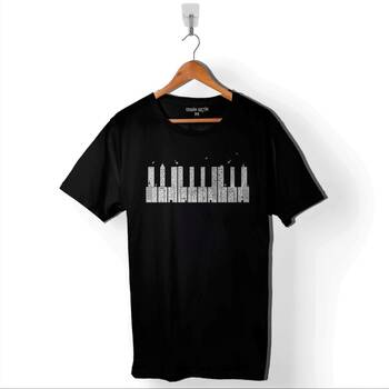 Piano Skyline Piyano Yukarıdaki Tehlike Baskılı Tişört Unisex T-Shirt