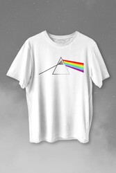 Pink Floyd Prizma Kırılan Işık Tayfı Gök Kuşağı Renkleri Baskılı Tişört Unisex T-shirt - Thumbnail