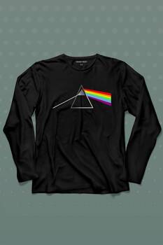 Pink Floyd Prizma Kırılan Işık Tayfı Gök Kuşağı Renkleri Uzun Kollu Tişört Baskılı T-Shirt