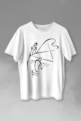 Piyano Başında Romantik Müzik Aşkı Müzikal Aşıkları Baskılı Tişört Unisex T-shirt - Thumbnail