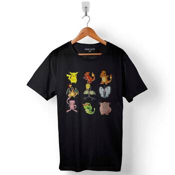 Pokemon All Tüm Karakterler Pikachu Baskılı Tişört Unisex T-Shirt