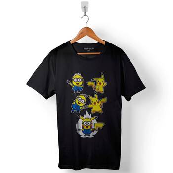 Pokemon Mınions PıkaMinion Fusion Baskılı Tişört Unisex T-Shirt