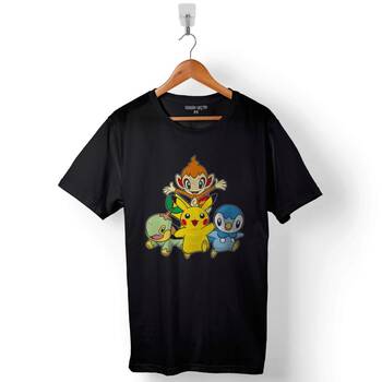 Pokemon Pikachu chimchar Pıplup Turtwıg Baskılı Tişört Unisex T-Shirt