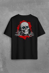 Powell Peralta Skull Kuru Kafa Skeleton Mavi Göz Sırt Ön Baskılı Oversize Tişört Unisex T-Shirt - Thumbnail