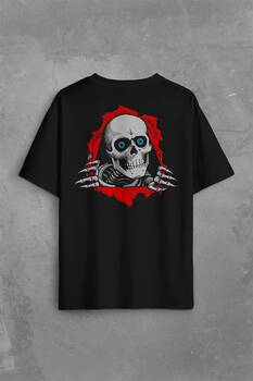 Powell Peralta Skull Kuru Kafa Skeleton Mavi Göz Sırt Ön Baskılı Oversize Tişört Unisex T-Shirt