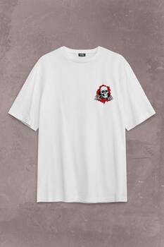 Powell Peralta Skull Kuru Kafa Skeleton Mavi Göz Sırt Ön Baskılı Oversize Tişört Unisex T-Shirt