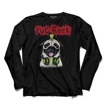 PUG ROCK PUGS DEAD METAL MUSIC KÖPEK UZUN KOLLU TİŞÖRT