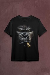 Puro İçen Şempanze Monkey Goril Maymun Baskılı Tişört Unisex T-shirt - Thumbnail