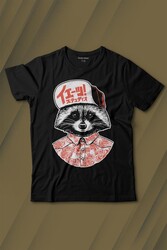 Raccoon Gömlekli Rakun Silüeti Baskılı Tişört Çocuk T-shirt - Thumbnail