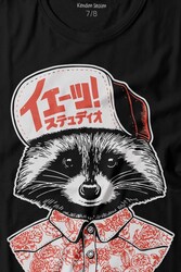 Raccoon Gömlekli Rakun Silüeti Baskılı Tişört Çocuk T-shirt - Thumbnail