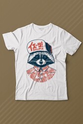 Raccoon Gömlekli Rakun Silüeti Baskılı Tişört Çocuk T-shirt - Thumbnail