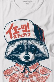 Raccoon Gömlekli Rakun Silüeti Baskılı Tişört Çocuk T-shirt