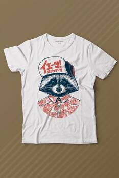 Raccoon Gömlekli Rakun Silüeti Baskılı Tişört Çocuk T-shirt