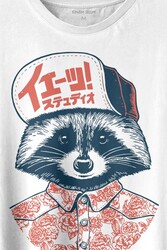 Raccoon Gömlekli Rakun Silüeti Baskılı Tişört Unisex T-shirt - Thumbnail