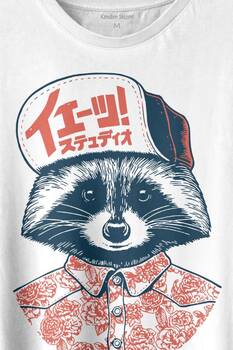 Raccoon Gömlekli Rakun Silüeti Baskılı Tişört Unisex T-shirt