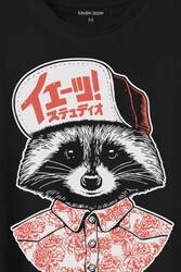 Raccoon Gömlekli Rakun Silüeti Baskılı Tişört Unisex T-Shirt - Thumbnail