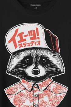 Raccoon Gömlekli Rakun Silüeti Baskılı Tişört Unisex T-Shirt